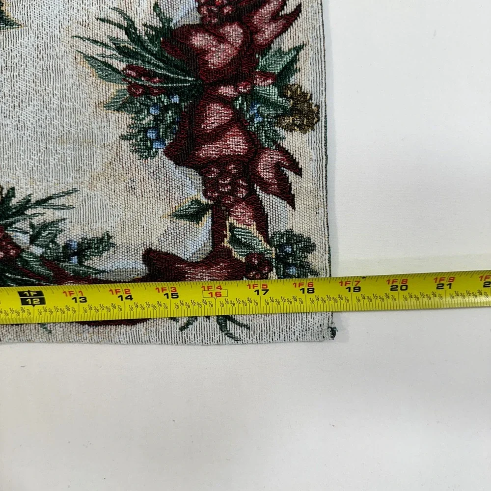 Vintage Christmas Tapestry Placemats Set of 4 Ribbon Pine Holiday 18.5x11